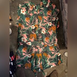Tropical Tiger Print Shirt and Shorts Set